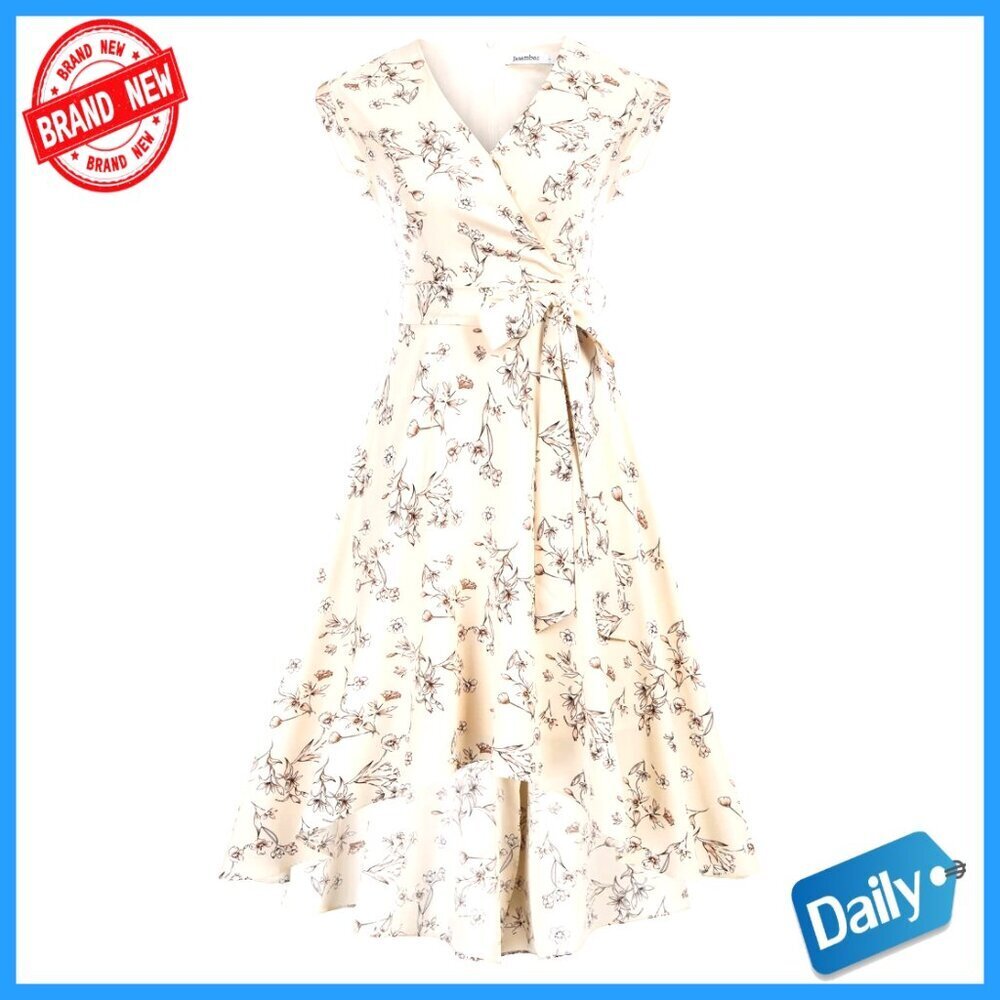 Floral High Low Dress with Belt, Empire Waist, Bohemian Style, Wedding Guest